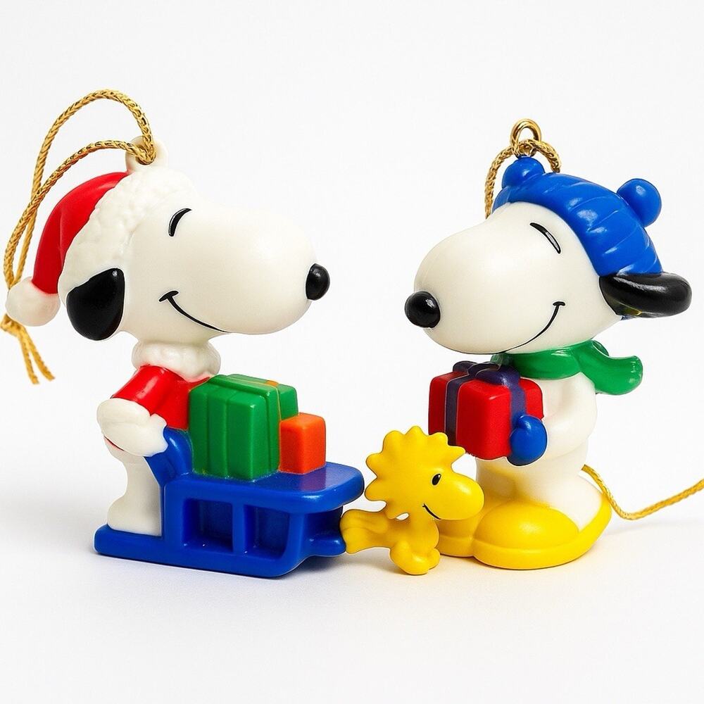 Peanuts Snoopy Ornament Whitmans Christmas Lot Santa Gift Box Figurine Vtg 80s